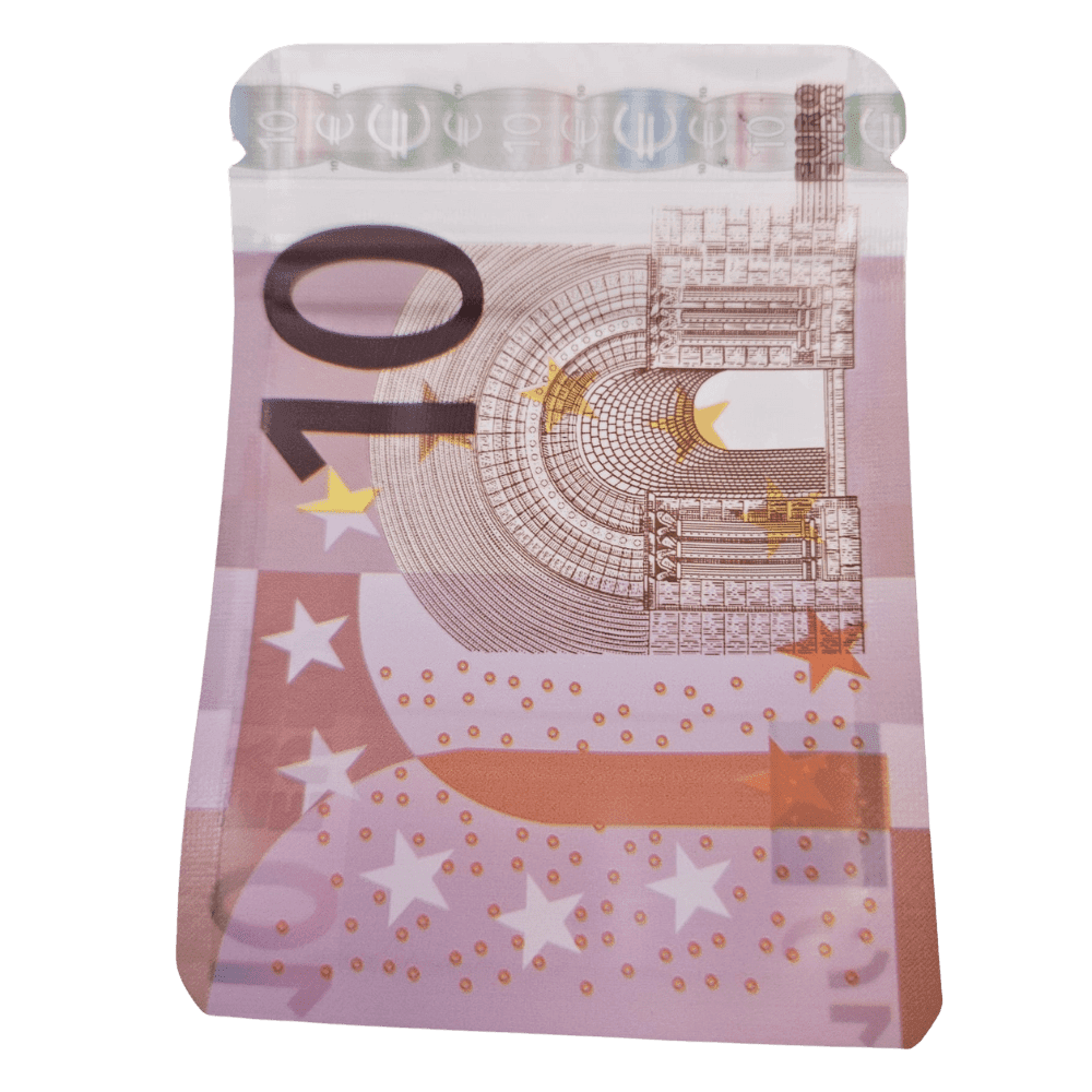 Bolsa antiolor con diseño de billete de 10 euros, combinando funcionalidad y estilo único para el almacenamiento de tus accesorios, o tus hiervas.
