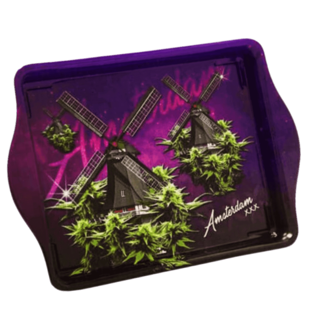 Bandeja Liar Violet Weed Mills: Diseño Elegante con Motivos de Cannabis para Fumadores