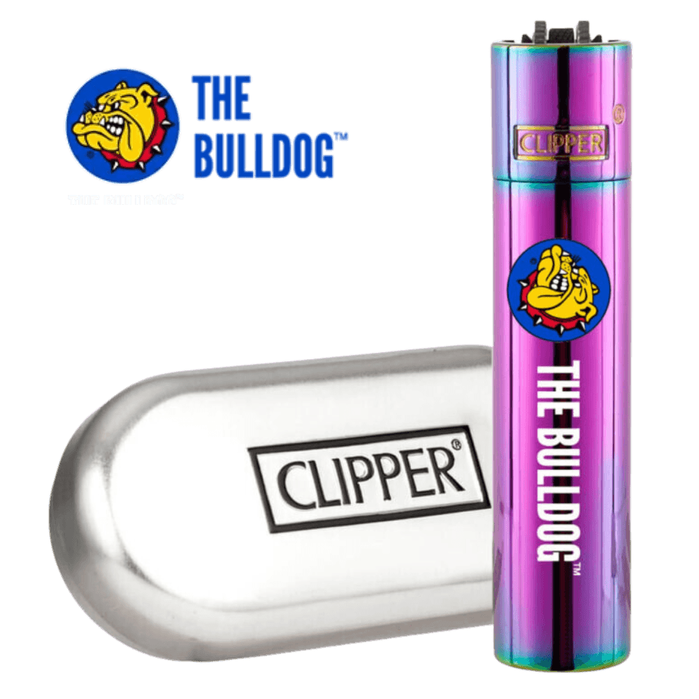 Clipper Metálico The Bulldog Arcoíris con acabado iridiscente y el logo de The Bulldog, mostrando calidad y estilo.