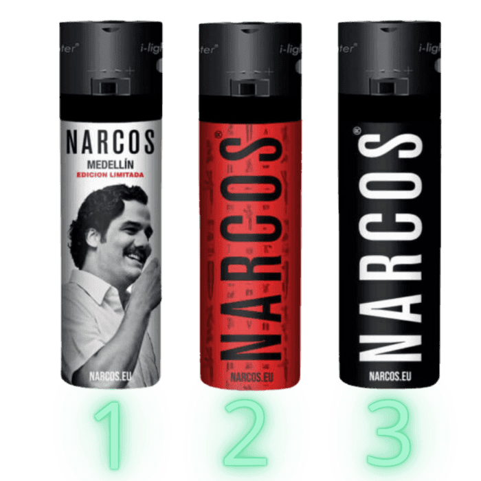 Mechero de colección Narcos Edición Limitada 2, ideal para fans de la serie y coleccionistas.