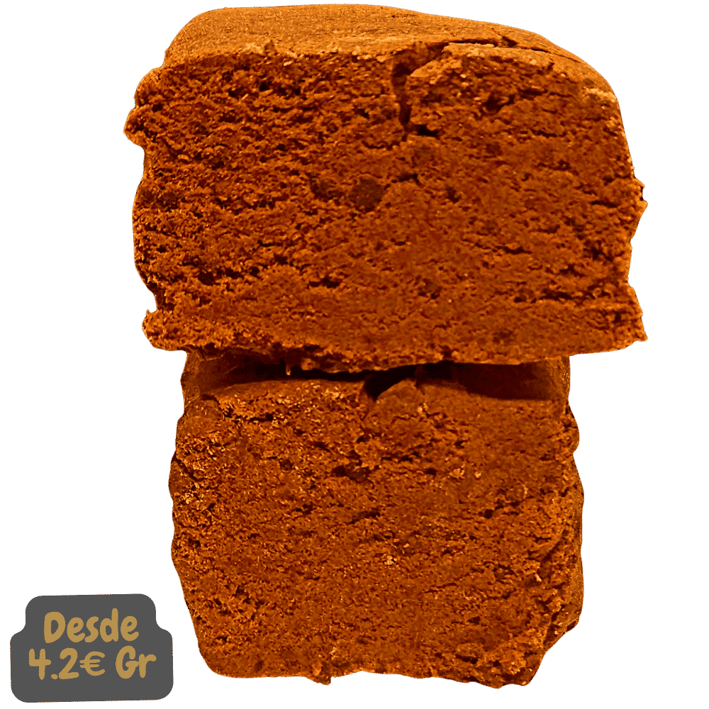Resina CBD Hash Holland y su envase de Alex Blond, con un fondo neutro que resalta su calidad premium.