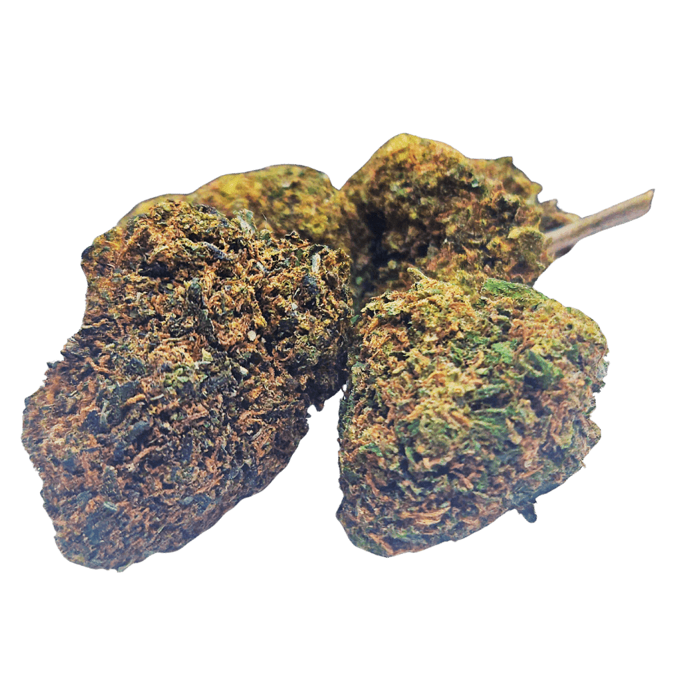 Flores de CBD Lemon Haze sobre fondo negro, resaltando su calidad y frescura.