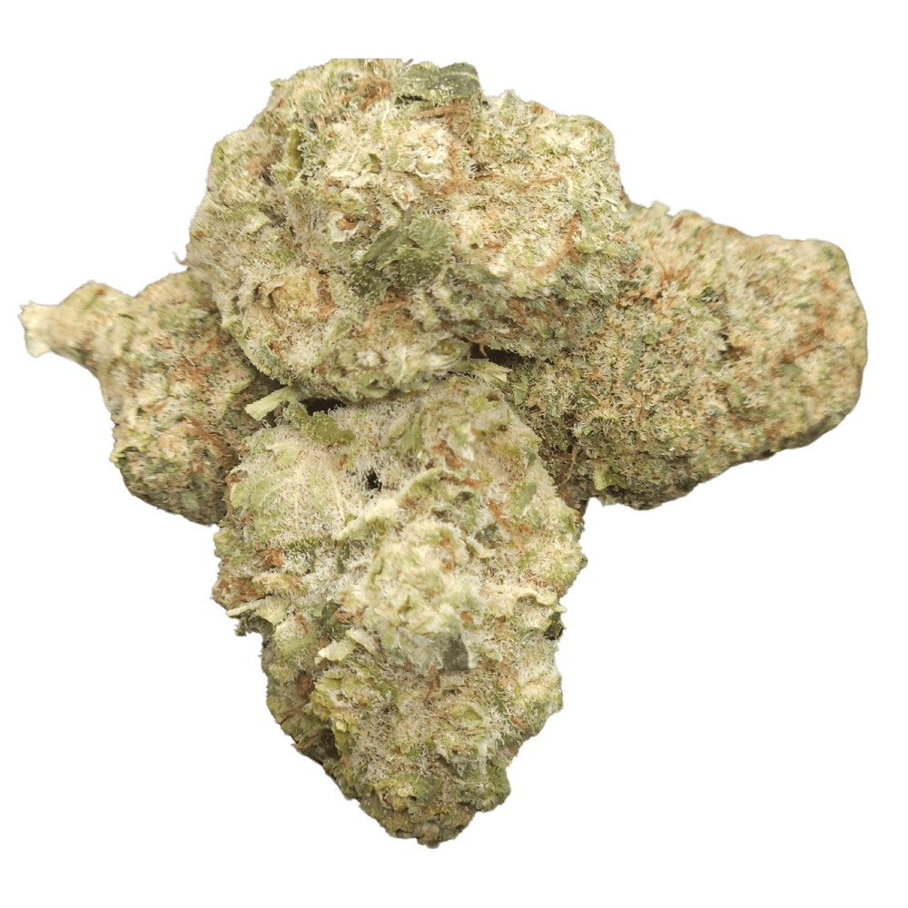 Flores CBD Alien Fruit Indoor sobre fondo negro.