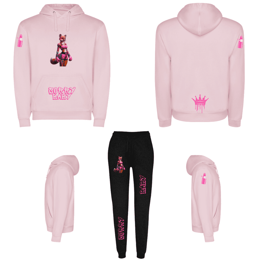 chándal modelo Sorry Baby Rosa y Negro con Capucha